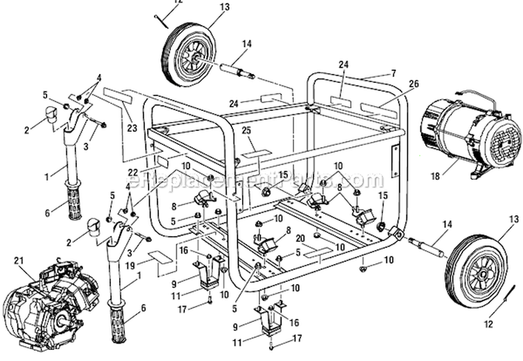 Frame Assembly Diagram and Parts List for UT9C5000D  Homelite Generator