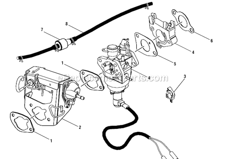 Carburertor Assembly Diagram and Parts List for UT9C5000D  Homelite Generator