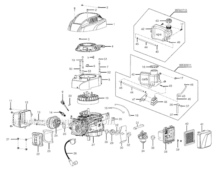 Page B Diagram and Parts List for WF80710  Homelite Pressure Washer
