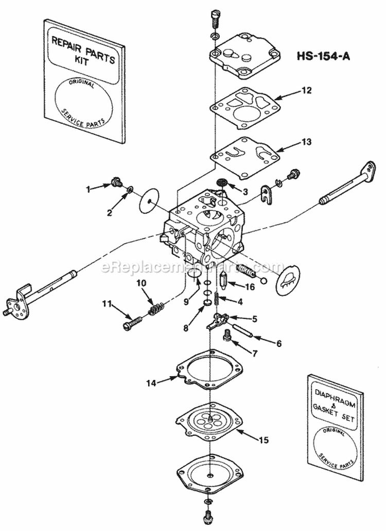 Hs-154-A_Carburetor Diagram and Parts List for XLS21B UT-01294 Homelite Water Pump