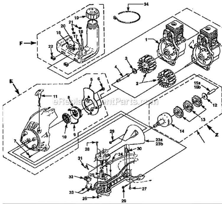 Starter Assembly Diagram and Parts List for Z825SD UT20619-A Homelite Trimmer