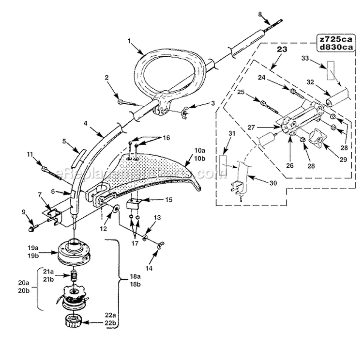 Head Boom And Handles Diagram and Parts List for S825CDV UT-20632 Homelite Trimmer