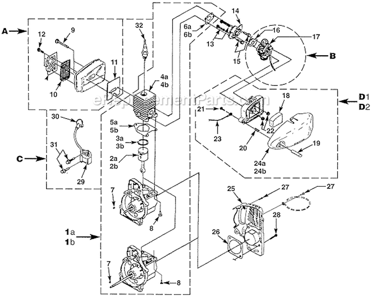 Intake Muffler Ignition And Engine Diagram and Parts List for S825CDV UT-20632 Homelite Trimmer