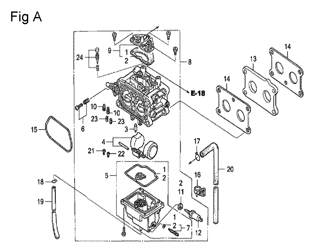 Fig-1 Diagram and Parts List for GCV530 Type QEA1 Honda Engine