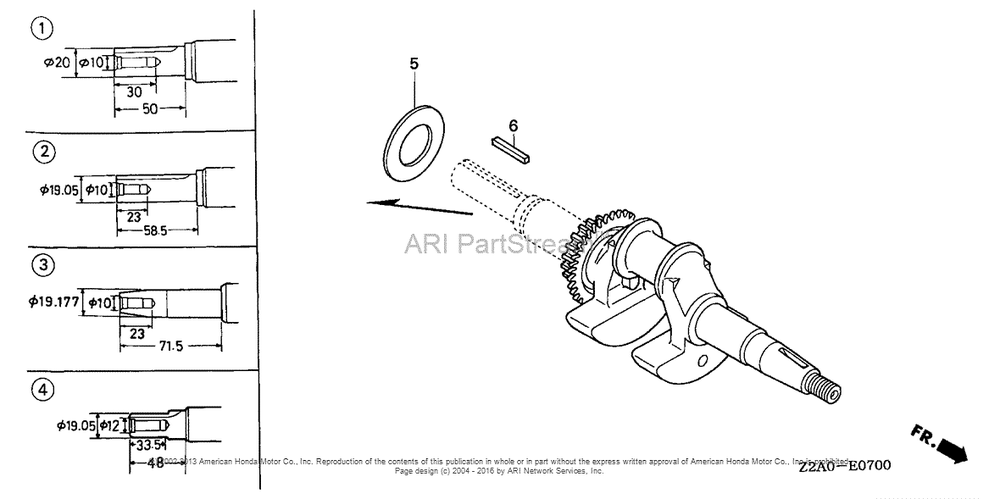 Crankshaft Diagram and Parts List for GS160LA (typeQHAF)(GCABA-1000001) Honda Engine