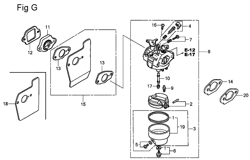 Fig-7 Diagram and Parts List for GSV190A Type A1C Honda Engine