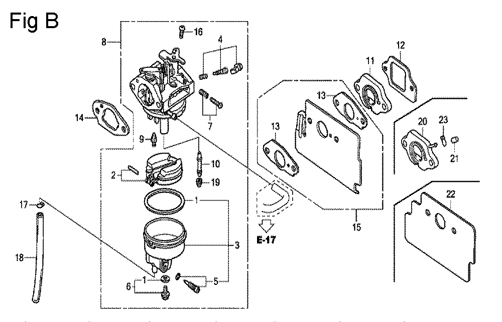 Fig-2 Diagram and Parts List for GC190A Type VXU Honda Engine