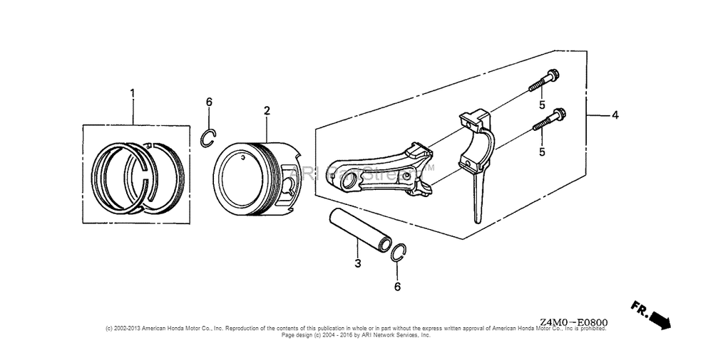 Piston Diagram and Parts List for GX160RT1 (typeRHG4)(GCAFT-1000001) Honda Engine