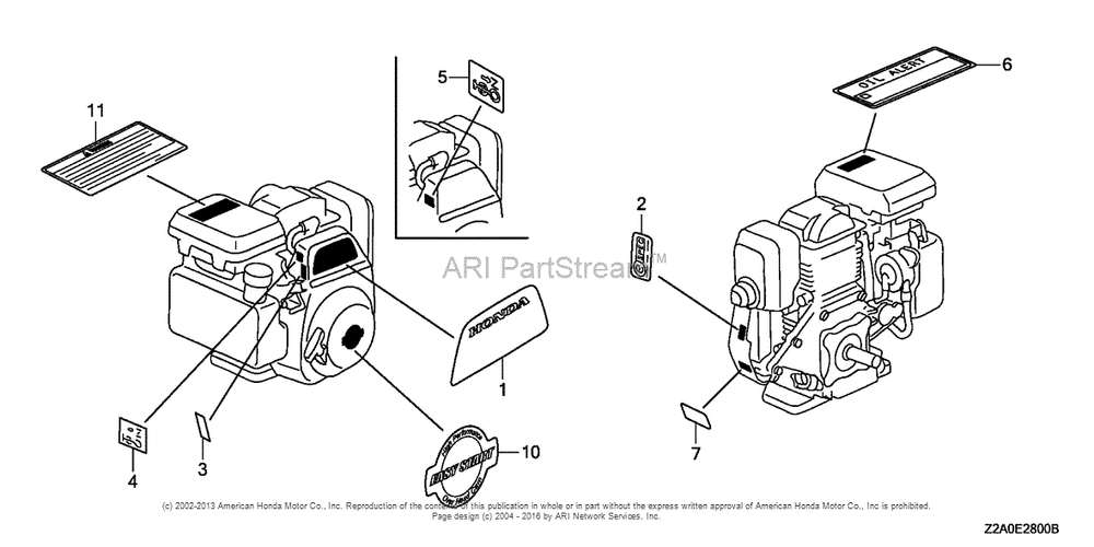 Label Diagram and Parts List for GS160LA (typeQHAF)(GCABA-1000001) Honda Engine