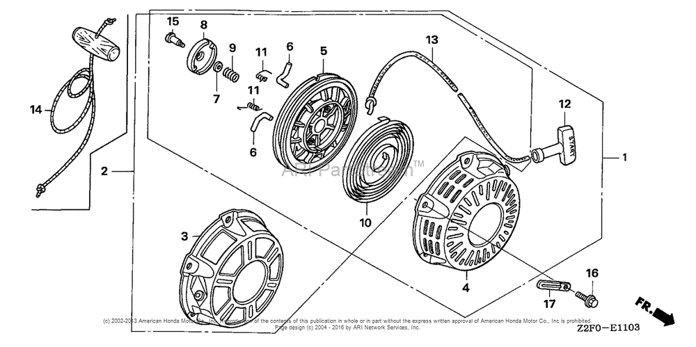 Recoil Starter (4) Diagram and Parts List for GX160K1 (typeHX/B)(GCAAK-1000001) Honda Engine