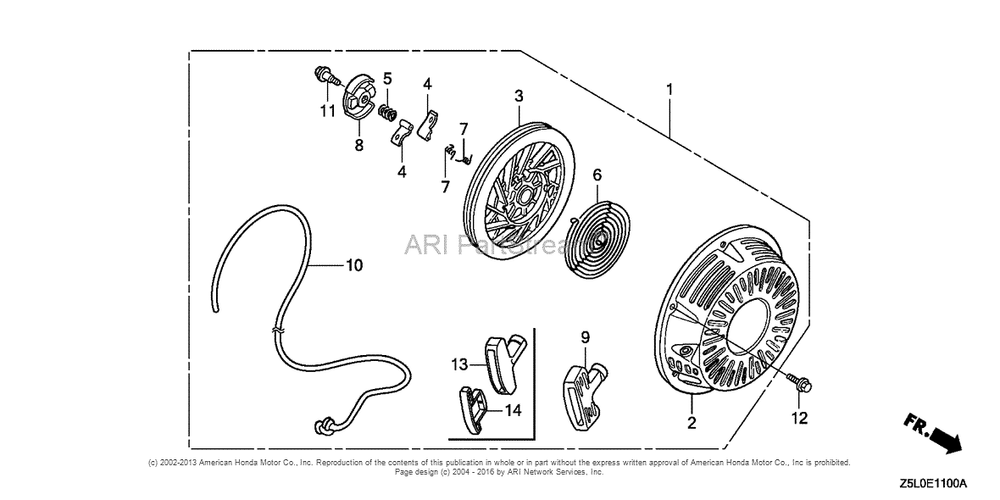 Recoil Starter Diagram and Parts List for GX340U2 (typeSMX2)(GCBKK-1000001) Honda Engine