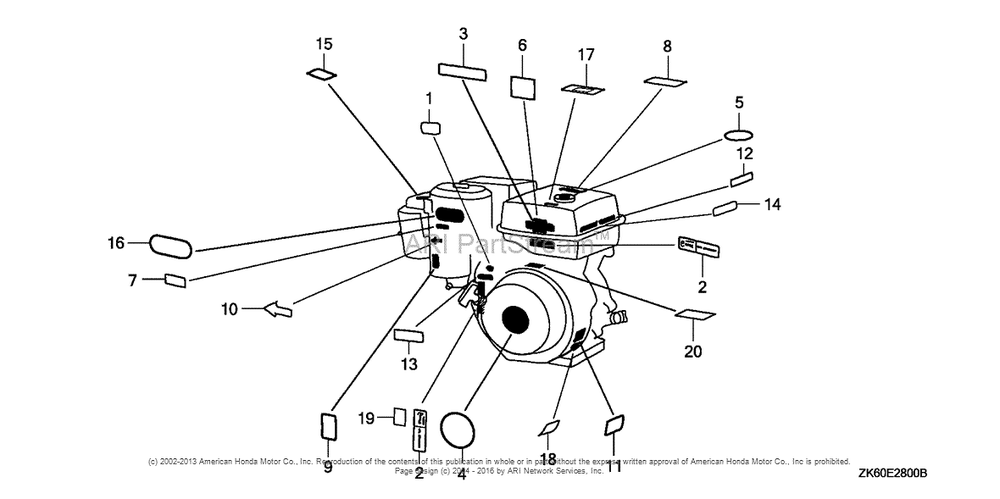 Label (1) Diagram and Parts List for GX390K1 (typeQXC/A)(GCAA-3400001) Honda Engine