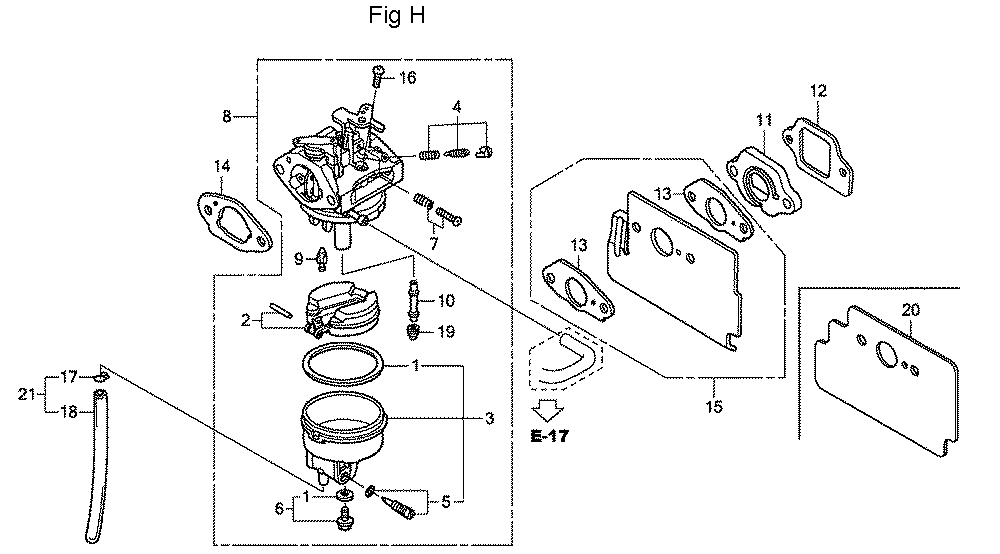 Fig-8 Diagram and Parts List for GC160LA Type MHAB Honda Engine
