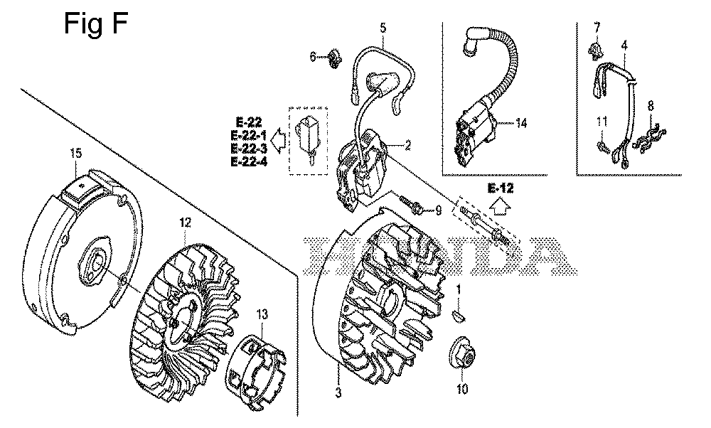 Fig-6 Diagram and Parts List for GS190A Type QBAF Honda Engine