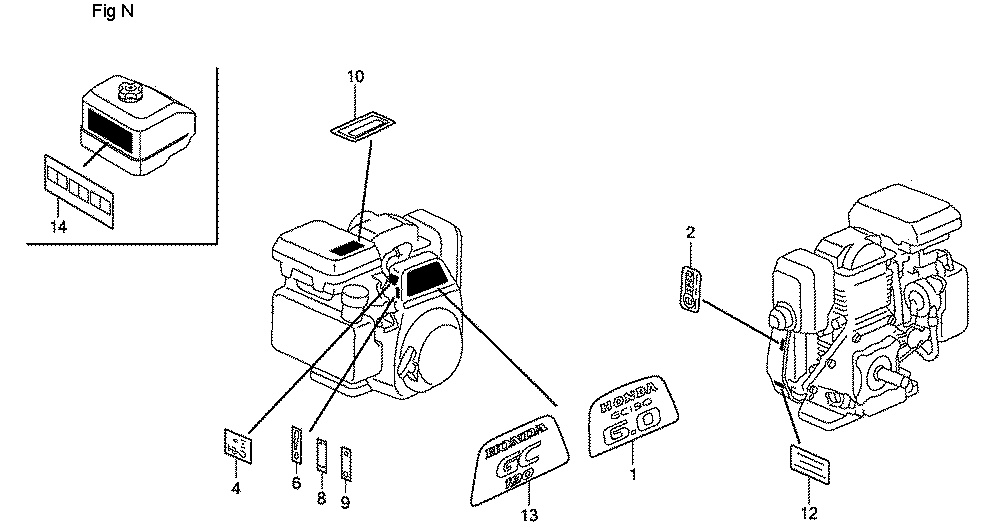 Fig-14 Diagram and Parts List for GC190A Type QEA2 Honda Engine