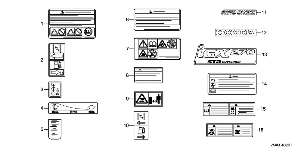 Other Parts (Label) Diagram and Parts List for GX270UT2 (Type  PAE2/A)(GCBGT-2000001 - 2258490) Honda Engine