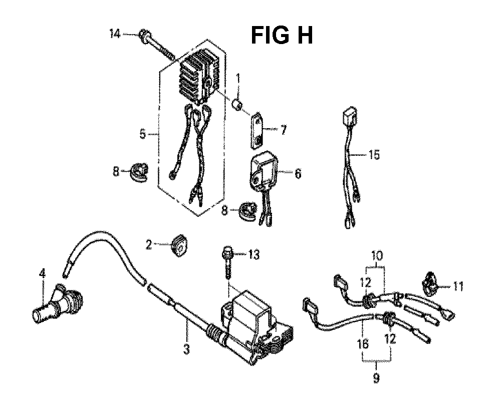Fig-14 Diagram and Parts List for GXV340K2 Type DA4 Honda Engine