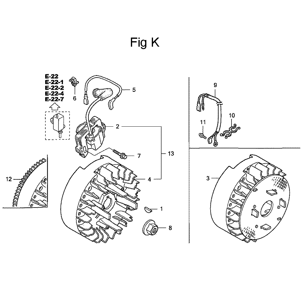 Fig-11 Diagram and Parts List for GC135 Type QHA1 Honda Engine