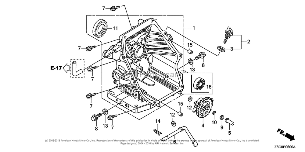 Oil Pan Diagram and Parts List for GC190LA (typeMHA2)(GCAAA-1496157) Honda Engine