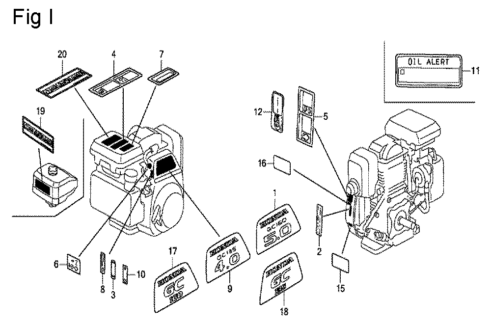 Fig-9 Diagram and Parts List for GC135 Type QHEB Honda Engine