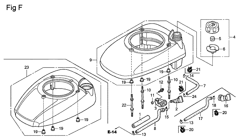 Fig-6 Diagram and Parts List for GSV190A Type N5AF Honda Engine