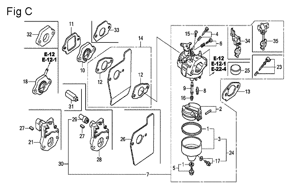 Fig-3 Diagram and Parts List for GCV160A Type E5A4 Honda Engine