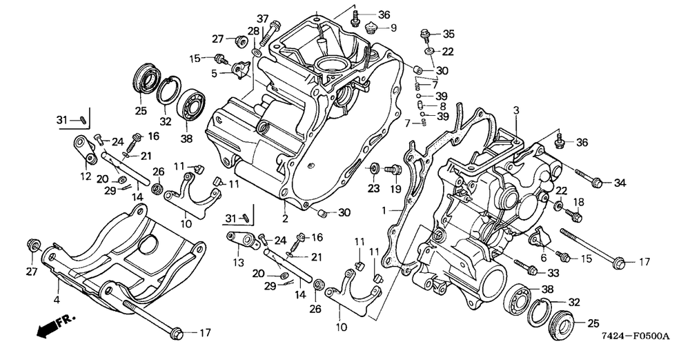 Transmission Case Diagram and Parts List for HP400K3 (Type  BA/C)(NAA-2800448 - 9999999) Honda Lawn Tractor Accessories