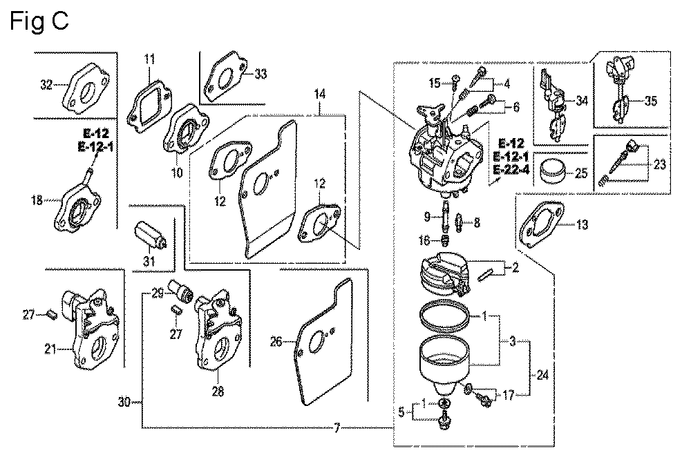Fig-3 Diagram and Parts List for GCV160A Type S3A2 Honda Engine