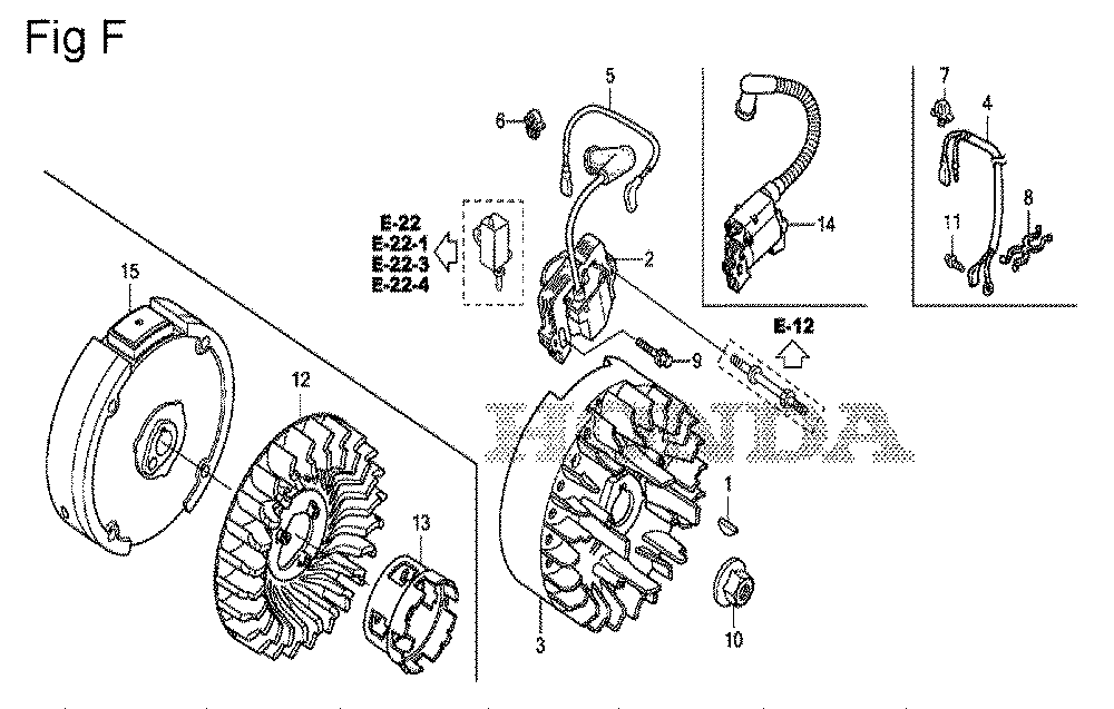 Fig-6 Diagram and Parts List for GS190A Type VXU Honda Engine