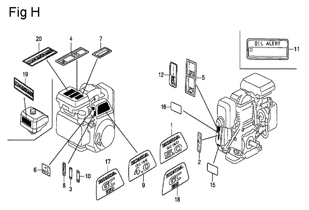 Fig-8 Diagram and Parts List for GC160 Type SHJ1 Honda Engine