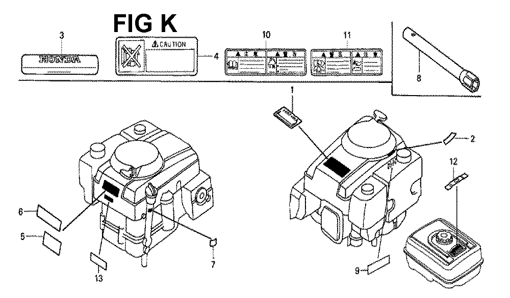 Fig-10 Diagram and Parts List for GXV340K2 Type DNE6 Honda Engine