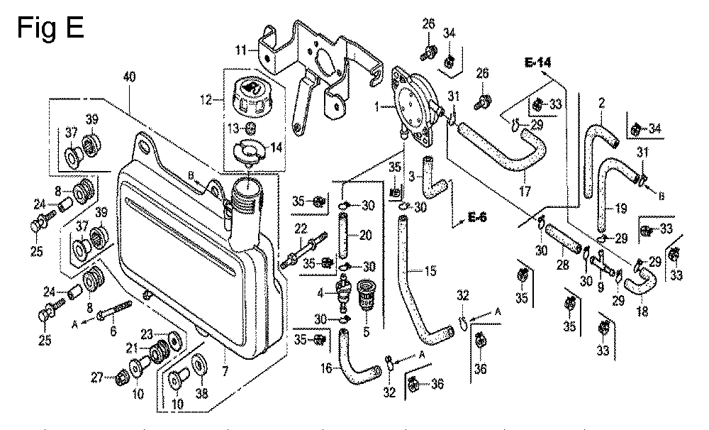 Fig-5 Diagram and Parts List for GC190A Type QHP7 Honda Engine
