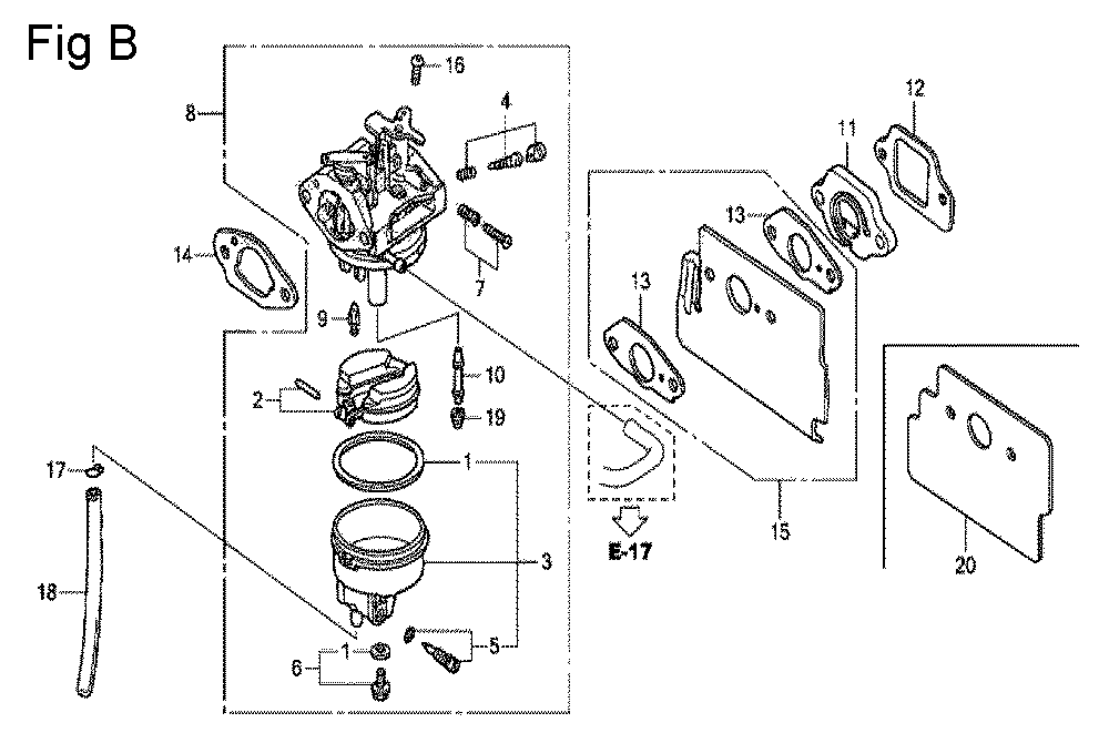 Fig-2 Diagram and Parts List for GS190A Type QBE Honda Engine