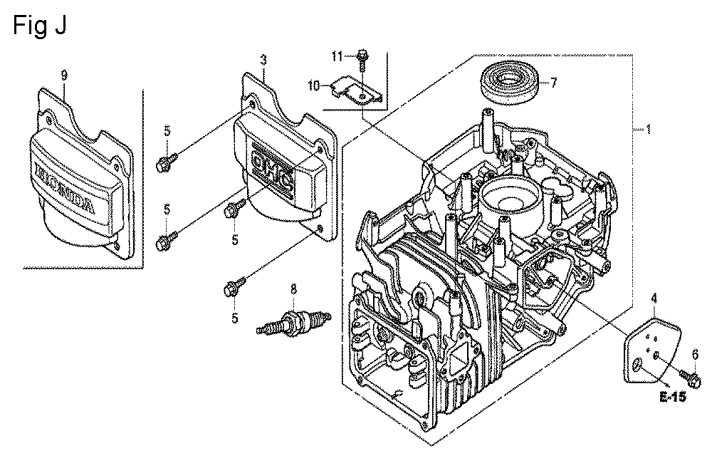 Fig-10 Diagram and Parts List for GCV190A Type E1A2 Honda Engine