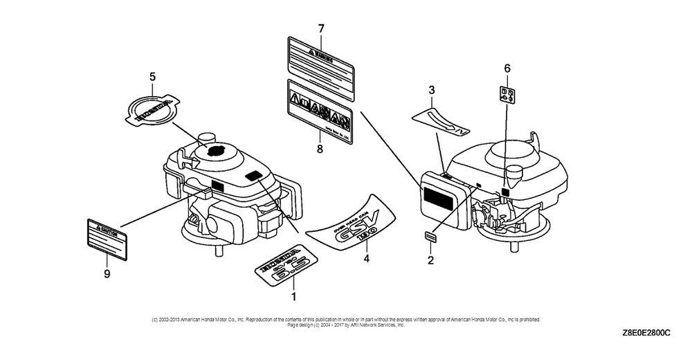 Label Diagram and Parts List for GSV190LA (typeGBH)(GJACA-1035731) Honda Engine