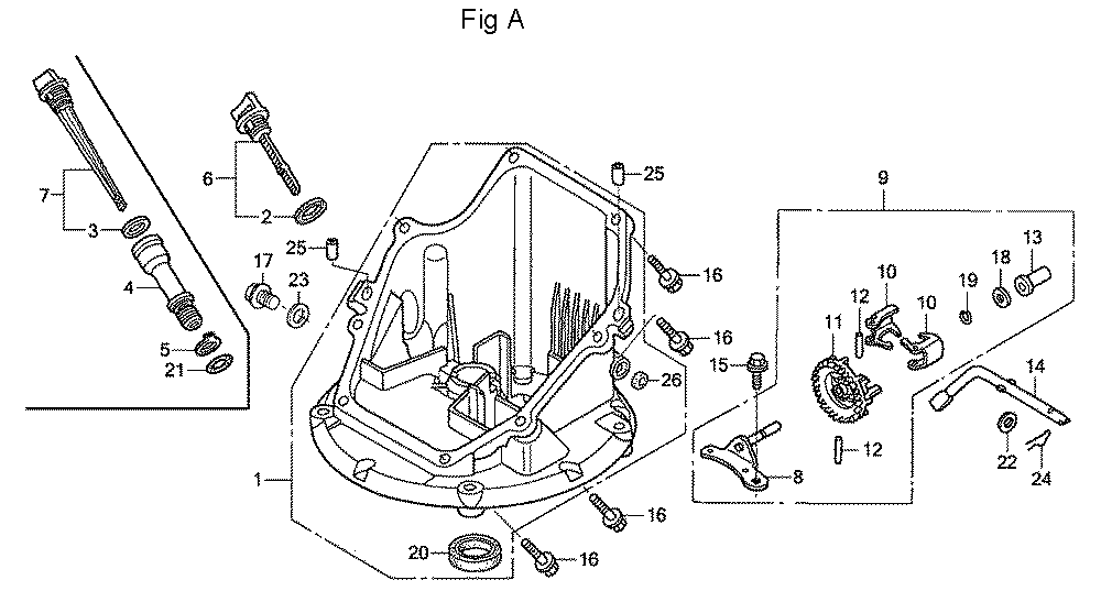 Fig-1 Diagram and Parts List for GSV190A Type A1AE Honda Engine