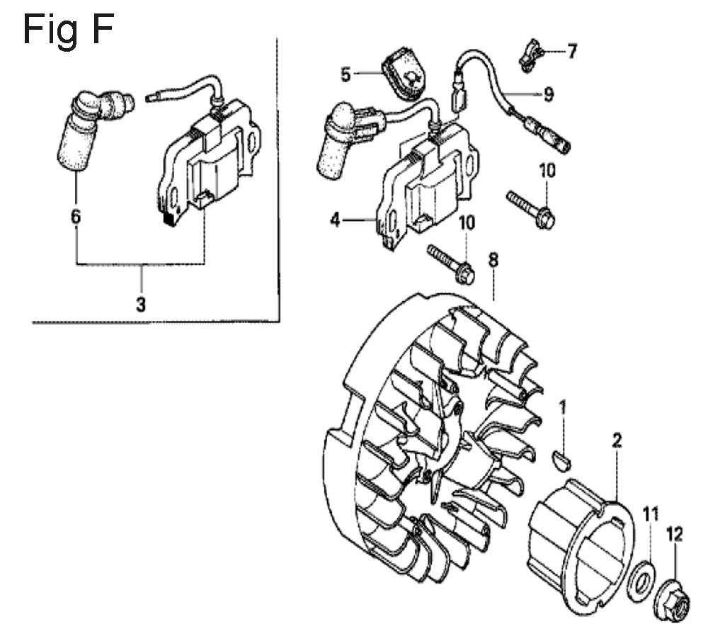Fig-6 Diagram and Parts List for GX100U Type QBE Honda Engine