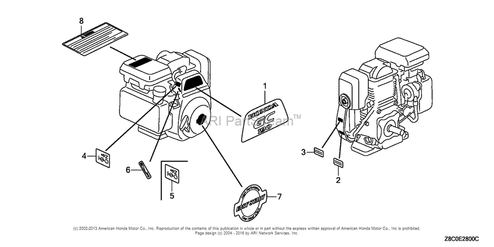 Label Diagram and Parts List for GC190LA (typeQHAF)(GCAAA-1496157) Honda Engine