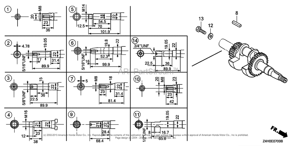 Crankshaft Diagram and Parts List for GX120UT1 (typeKRSB)(GCAGT-1000001) Honda Engine