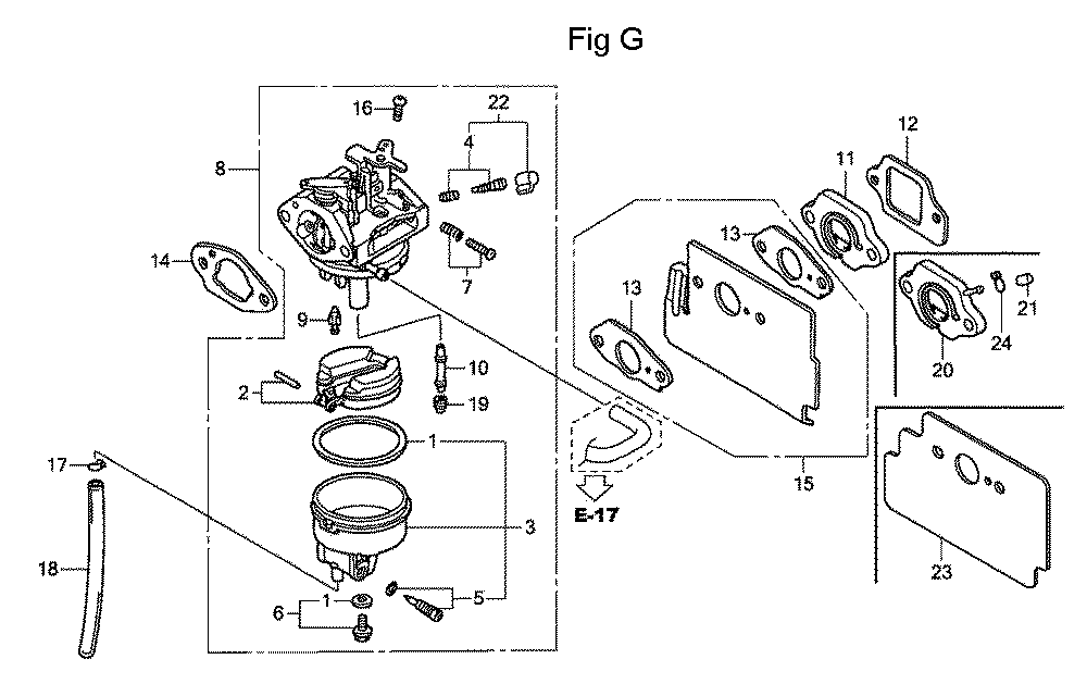 Fig-7 Diagram and Parts List for GC160A Type DEAF Honda Engine