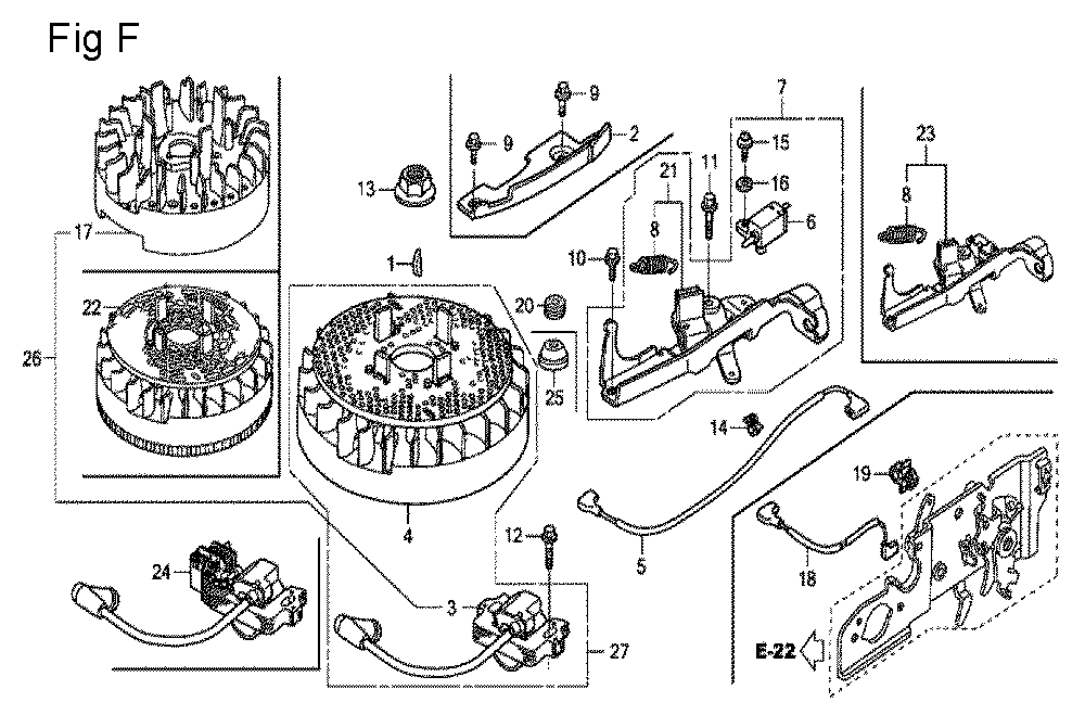 Fig-6 Diagram and Parts List for GCV160A Type N5R Honda Engine