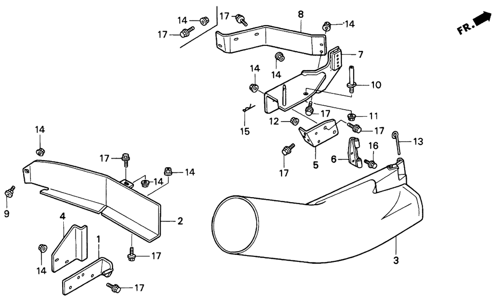Side Blower Bracket Diagram and Parts List for BK4546 (Type  BA)(BK2-1000001 - 9999999) Honda Lawn Tractor Accessories