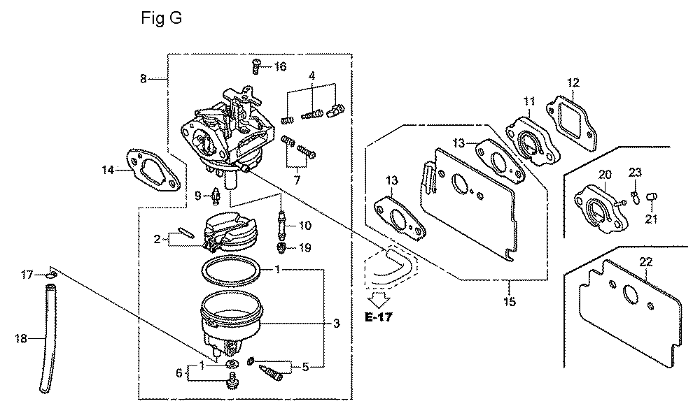 Fig-7 Diagram and Parts List for GC190A Type MEA2 Honda Engine
