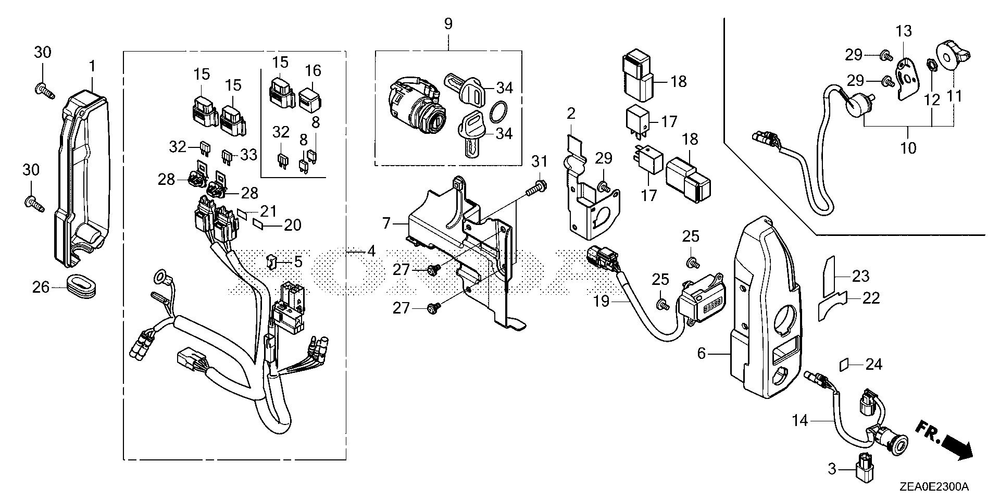 Control Box Diagram and Parts List for GX800IRH (Type TXF4)(GCAVH-1000001-9999999) Honda Engine