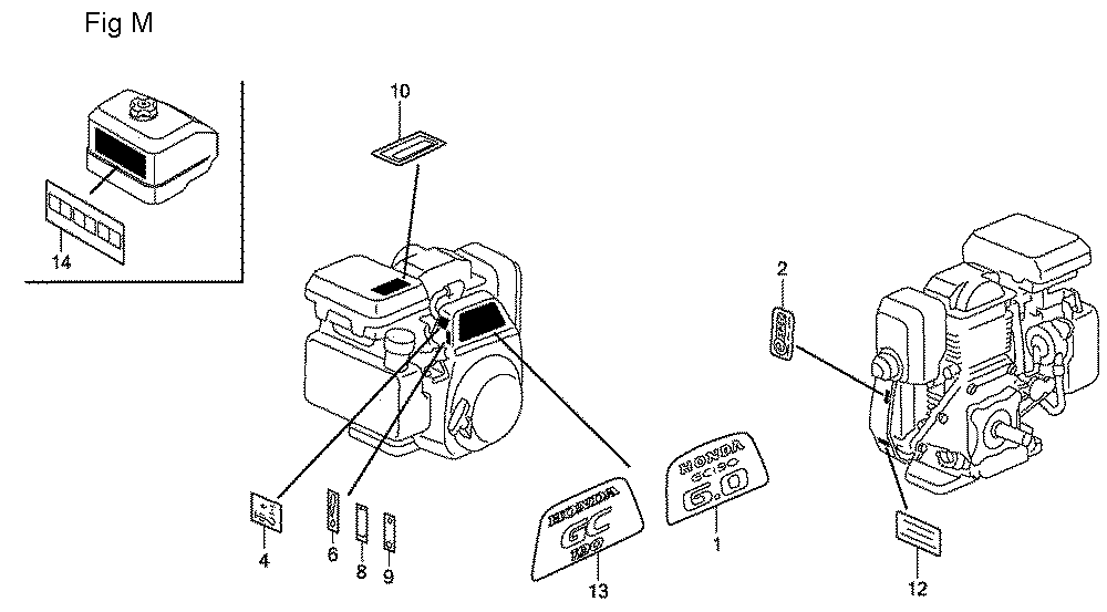Fig-13 Diagram and Parts List for GC190A Type QHA2 Honda Engine