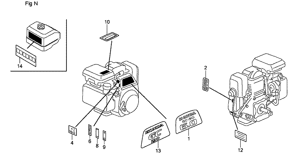Fig-14 Diagram and Parts List for GC190A Type QEAF Honda Engine