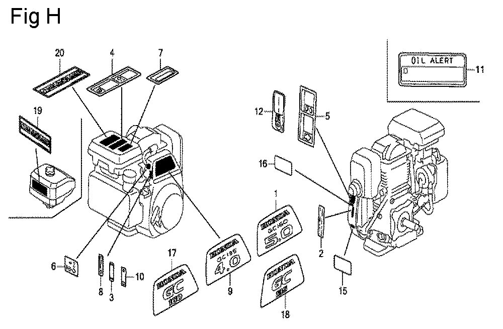 Fig-8 Diagram and Parts List for GC135 Type QHE3 Honda Engine