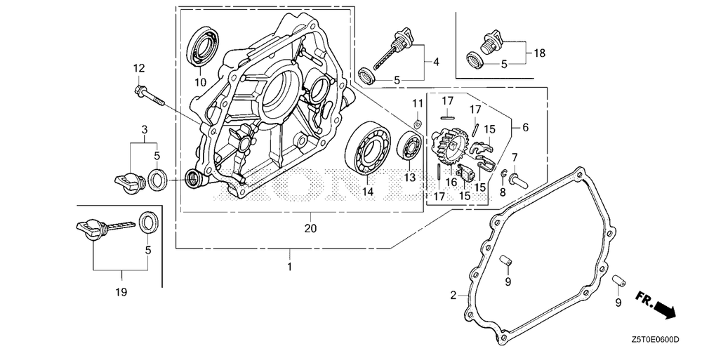 Crankcase Cover (1) Diagram and Parts List for GX390UT2 (Type  QZD/A)(GCBCT-3000001 - 3485996) Honda Engine