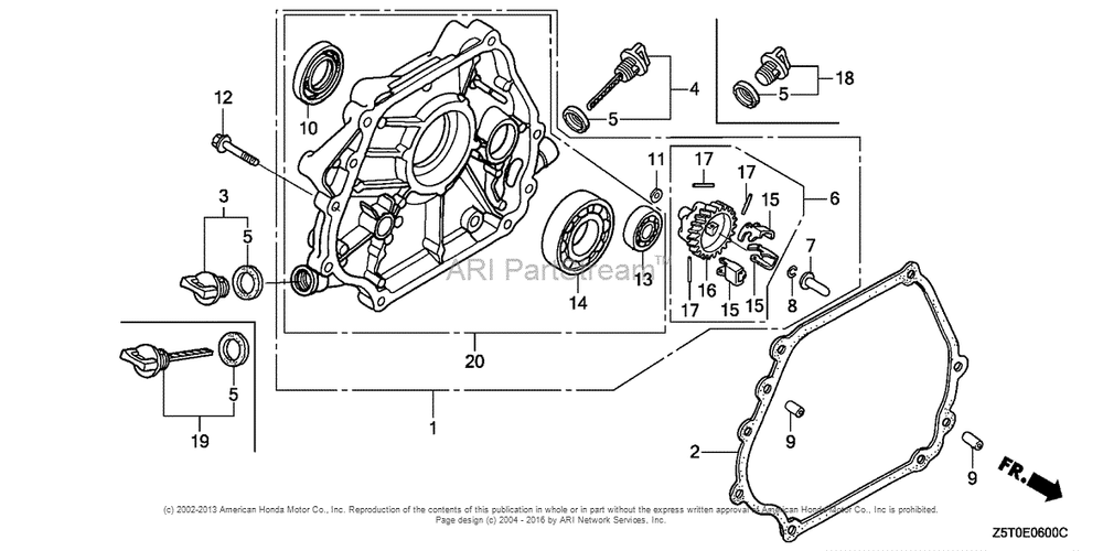 Crankcase Cover (1) Diagram and Parts List for GX390UT2 (typeSMXC)(GCBCT-1000001) Honda Engine