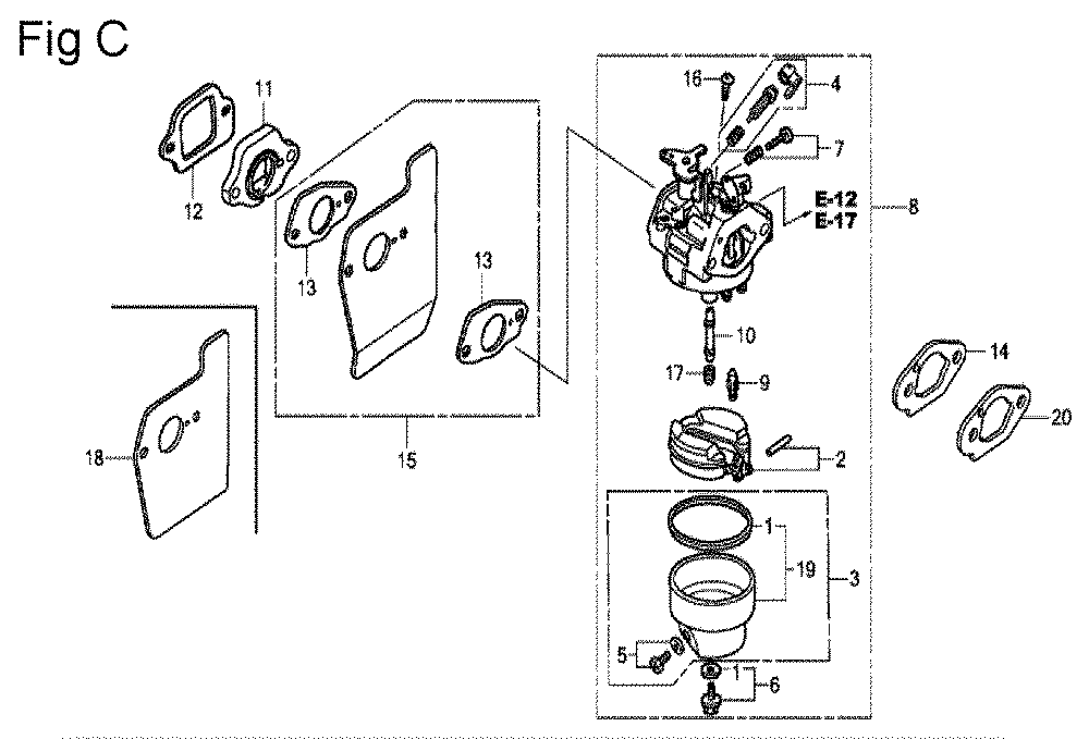 Fig-3 Diagram and Parts List for GSV190A Type A1G7 Honda Engine